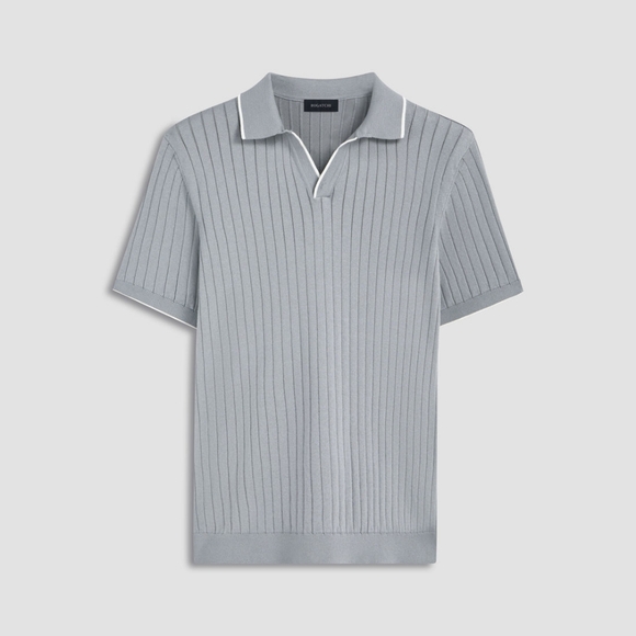 Rib Knit Short Sleeve Johnny Collar Sweater Size L MSRP $179 - Picture 9 of 10